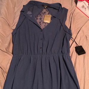 Long blue dress w/ collar.